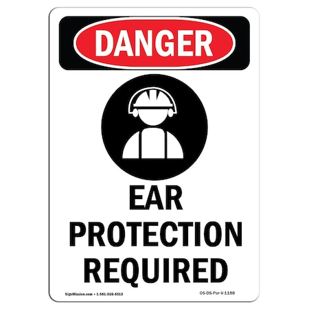 Signmission OSHA Sign, Ear Protection Required, 14in X 10in Alum, 10" W, 14" H, Portrait, OS-DS-A-1014-V-1188 OS-DS-A-1014-V-1188